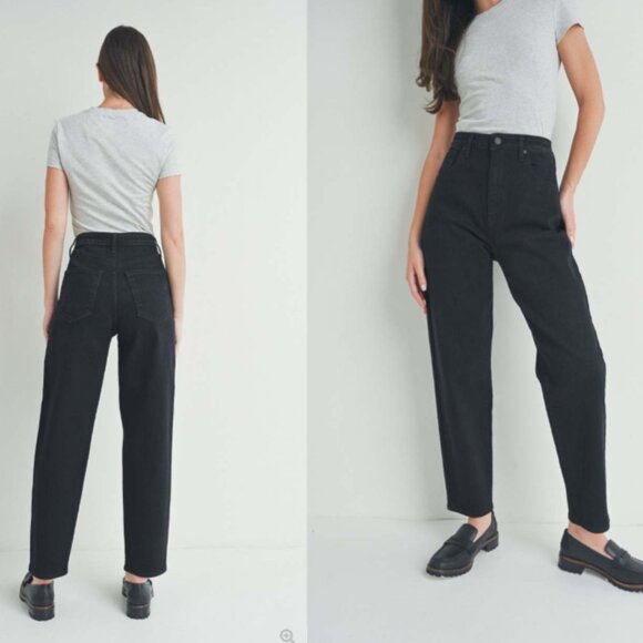 NWT JUST BLACK DENIM HIGH RISE TAPERED BARREL JEAN WASHED BLACK Sz 28 MODERN - Picture 1 of 4